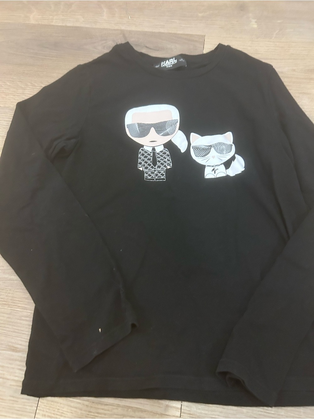 Karl Lagerfeld Black Graphic Long Sleeve Tee with White Accents